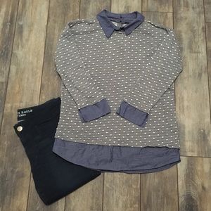 Ann Taylor faux shirttail polka dot sweater small